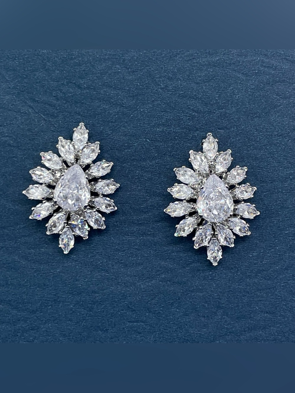 Swarovski Crystal Elements White Pear Halo Statement Stud Bridal Earrings Formal